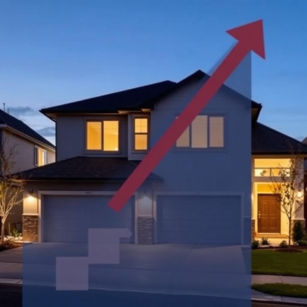 Suburban home with an abstract escalating price line